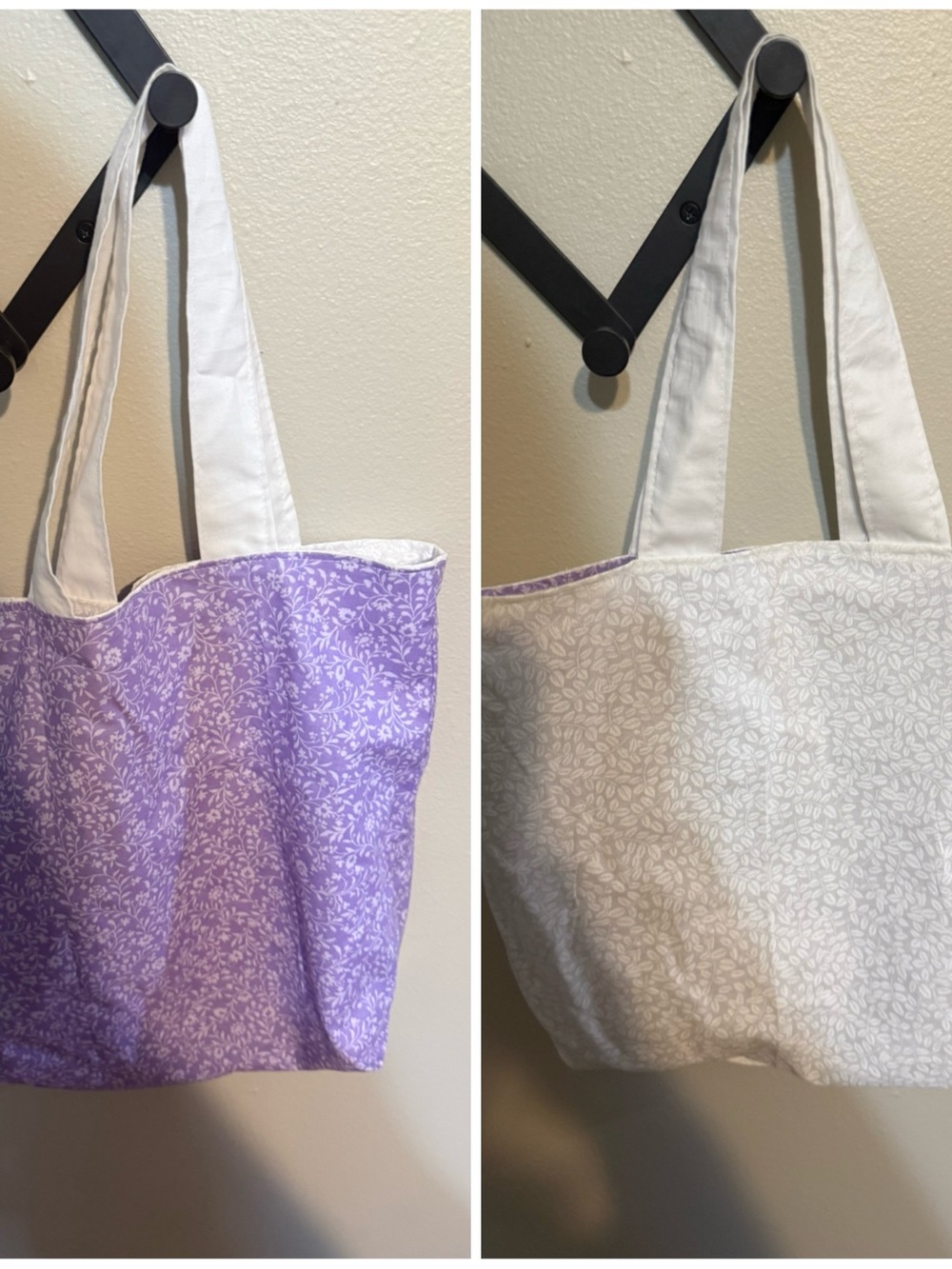 Handmade Reversible Tote Bag - Lavender & White Floral